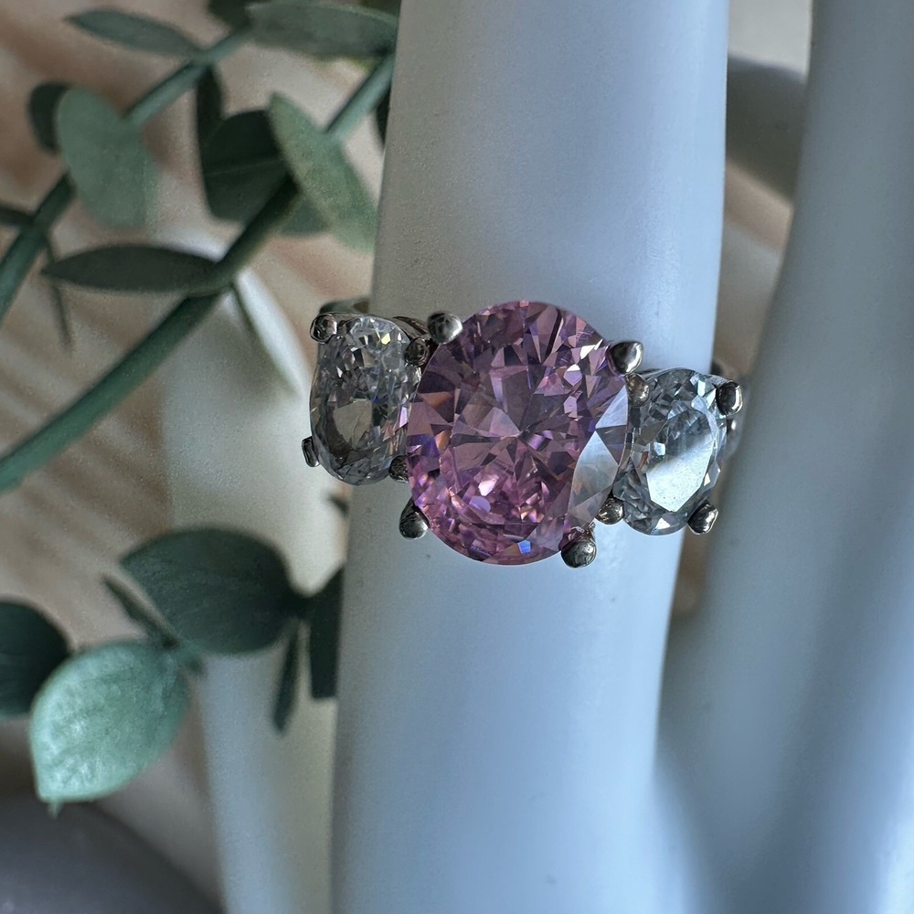 VTG Prime Arts Jewel Ring Size 6.5 Pink Clear Lab Created CZ 925 Sterling 4.2g